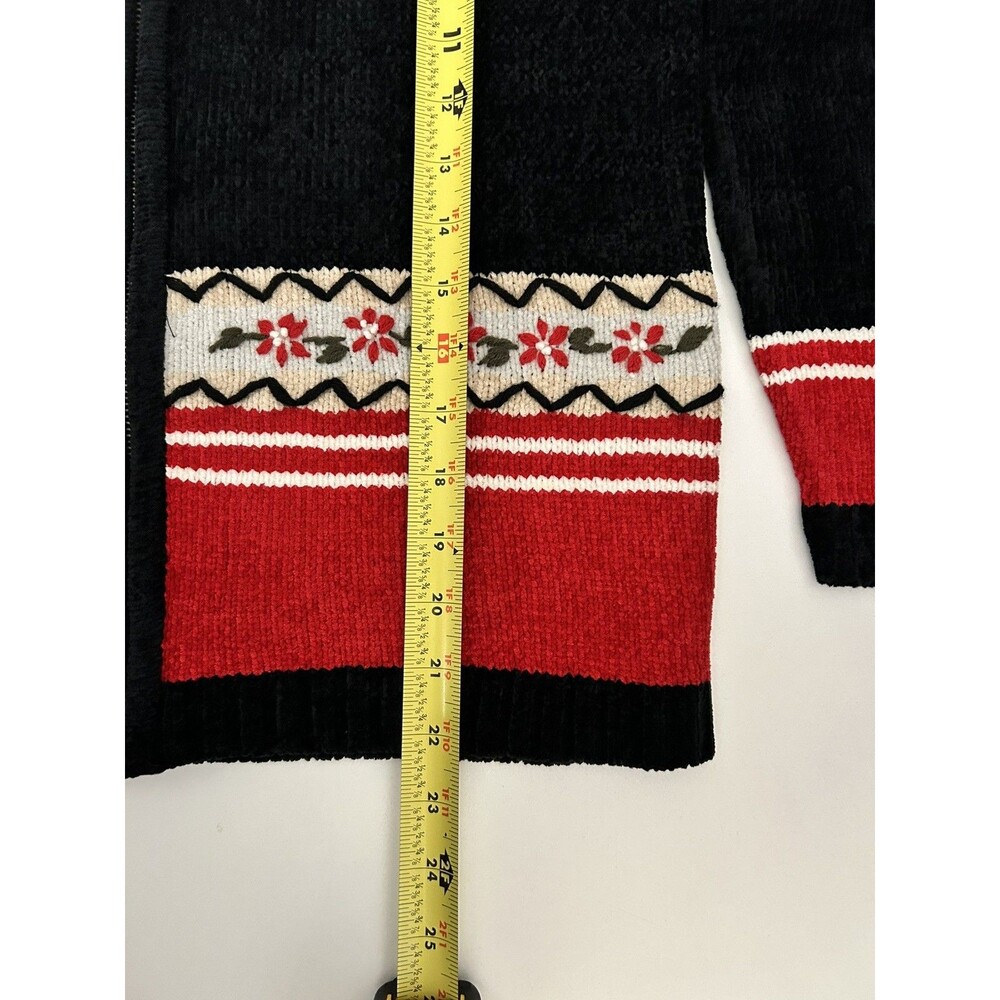 Sag Harbor Cardigan Y2K Retro Soft Black Red Full Zip Chenille Coastal Grandma - Picture 8 of 9